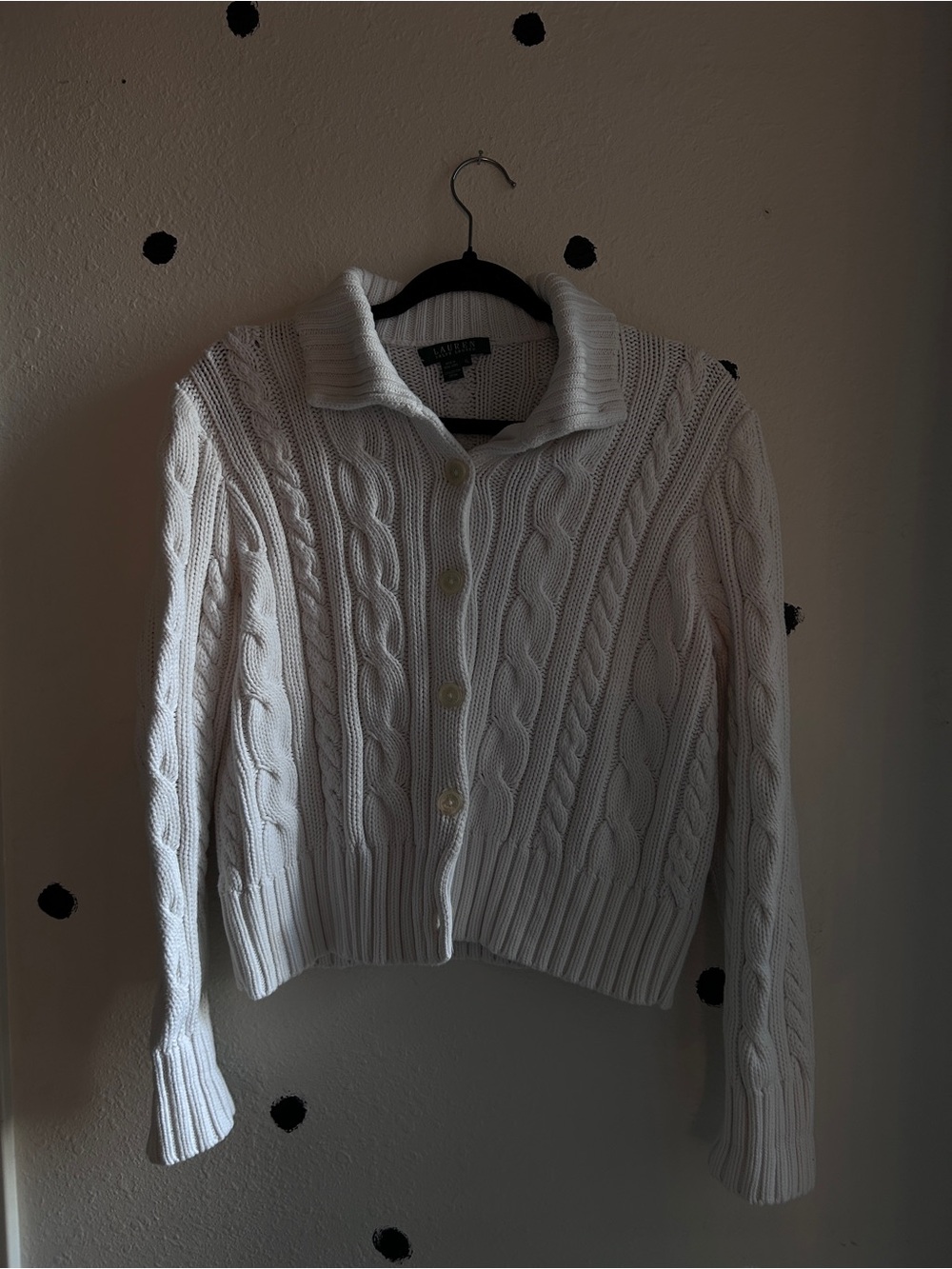 Vintage Ralph Lauren Cable Knit Button-Front Sweater Cardigan - Cream